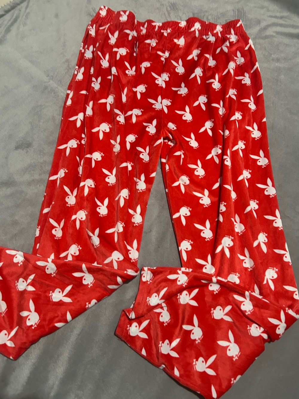 red and white Playboy bunny print joggers red logo